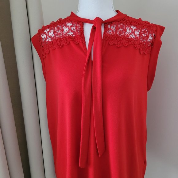 Short Sleeve Vibrant Red Blouse With Ties - Picture 2 of 11